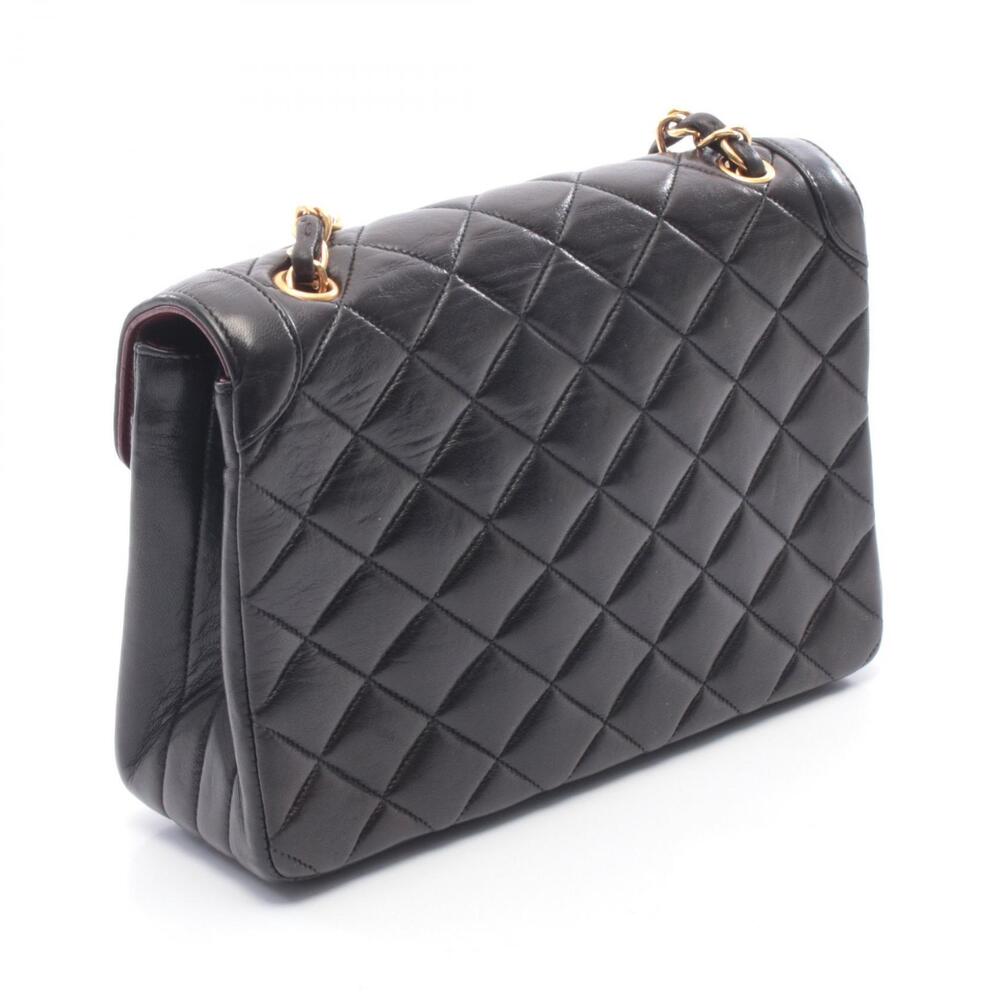 Chanel Black Shoulder Matelasse Lambskin Sheepskin Bag Black
